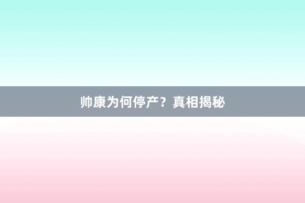 帅康为何停产？真相揭秘